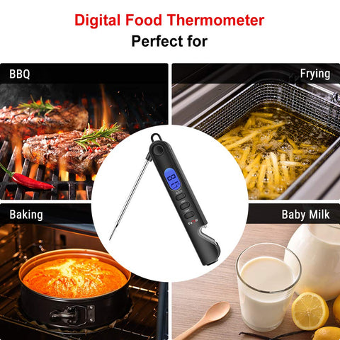 Image of Famili Instant Read Meat Thermometer for Cooking and Grilling, Kitchen Gadgets, Ultra Fast Thermometer with Backlight, Magnet, Calibration, and Foldable Probe for Kitchen, Outdoor Grilling and BBQ