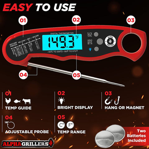 Image of Instant Read Meat Thermometer for Grill and Cooking. Best Waterproof Ultra Fast Thermometer with Backlight & Calibration. Digital Food Probe for Kitchen, Outdoor Grilling and BBQ!