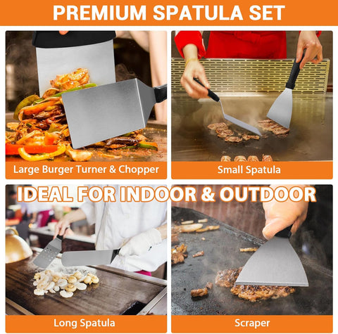 Image of Griddle Accessories for Blackstone,26 PCS Flat Top Grill Spatula Sets with Visible Basting Cover Dome for Camp Chef,Burger Bacon Press,Barbecue Scrapers for Indoor,Outdoor,Camping or Cooking