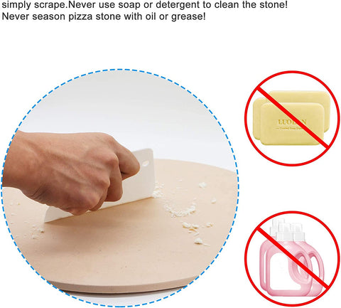 Image of 13" round Pizza Stone for Oven and Grill with Bamboo Pizza Paddle, Cleaning Scraper and Recipe Cordierite Baking Stone for Oven Thermal Shock Resistant