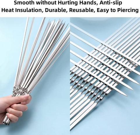 Image of WILLBBQ 304 Stainless Steel 13.2" Long Flat Barbecue Skewers,20Pcs/40Pcs BBQ Kebab Skewers with Portable Metal Storage Tube,Reusable for Grilling Barbecue Kitchen Party and Outdoor Cooking (40PCS)