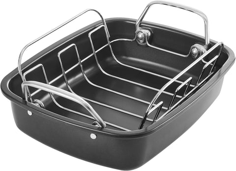 Image of KITESSENSU Nonstick Turkey Roasting Pan with Rack 17 X 14 Inch - Large Chicken Roaster Pan for Oven - Wider Handles & Heavy Duty Construction - Suitable for 24Lb Turkey, Gray