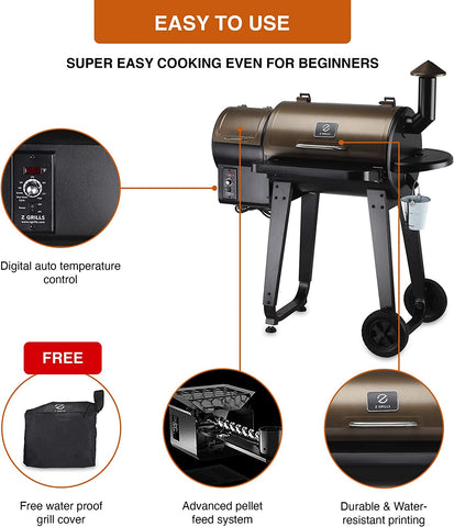 Image of ZPG-450A 2023 Upgrade Wood Pellet Grill & Smoker 6 in 1 BBQ Grill Auto Temperature Control, 450 Sq in Bronze
