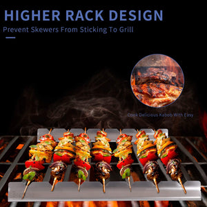 Begatter Skewer Rack Shish Kabob Rack Universal Skewer Holder for Grill, Compatible with Bamboo | Metal | round | Flat Skewers, Barbecue Grilling Accessories, Stainless Steel