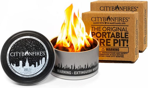 City Bonfires Portable Fire Pit - Mini Fire Pit, Table Top Firepit, No Wood, No Embers, 3-5 Hours of Burn Time - Food Safe for Smores - Lightweight, Emergency Heat, Camping Stove (2-Pack)