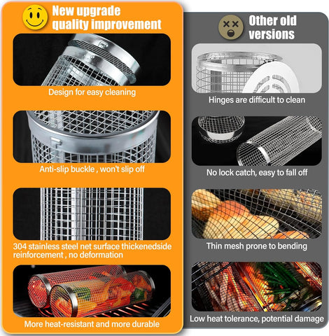 Image of Everpeak Grill Basket Stainless Steel - Rolling Grilling Basket for Outdoor Grill - Large BBQ Tools Baskets for Grilling - Versatile and Convenient - Premium Food-Grade Material