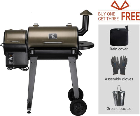 Image of Wood Pellet Grill Smoker, 8 in 1 Portable BBQ Grill with Automatic Temperature Control, Foldable Front Shelf, Rain Cover, 459 Sq in Cooking Area for Patio, Backyard, Outdoor Barbecue, Bronze