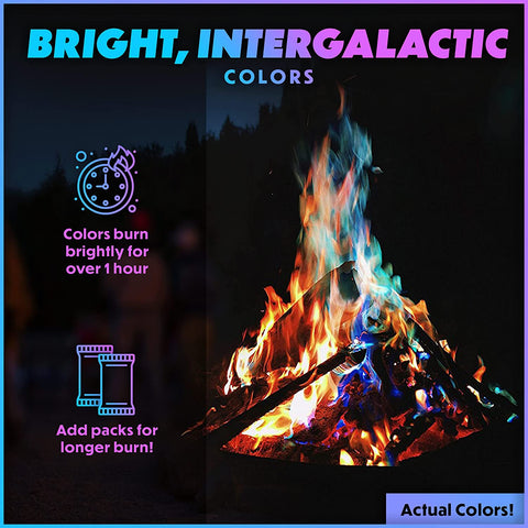 Image of Magical Flames Cosmic Fire Color Packets - 12-Pack Colorful Fire Packs - Magic Colored Flame for Campfires, Bonfire & Outdoor Fire Pit - Color Changing Fire Camping Accessories for Kids & Adults