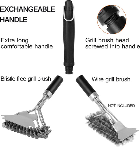 Image of 2-Pack Grill Brush and Scraper, Safe BBQ Grill Cleaner Brush, 18" Stainless Steel Wire Bristle Free with Exchangeable Handle for All Grates, Gifts for Men Dad