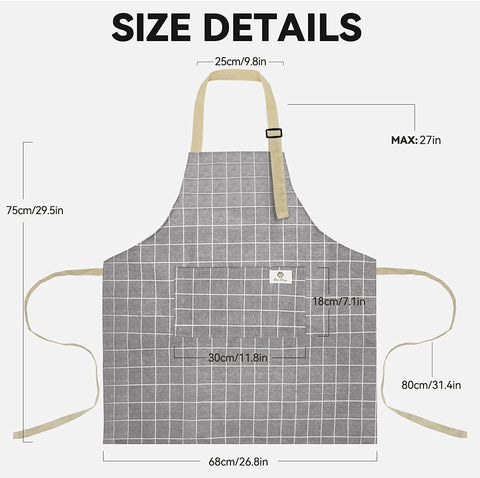 Image of 2 Pieces Aprons for Women with Pockets, Cotton Linen Waterproof Kitchen Cooking Aprons, Chef Apronfor Men Women with Adjustable Neck Strap and Long Ties(Grey/Green)