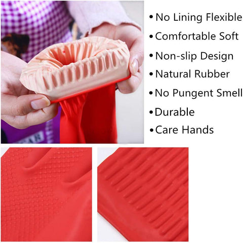 Image of Rubber Cleaning Gloves Kitchen Dishwashing Glove 3-Pairs,Waterproof Reuseable.(Small)