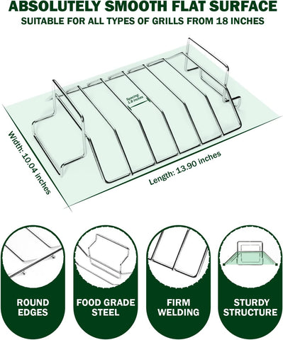 Image of Replacement Large Green Egg Rib and Roast Racks for Smoking and Grilling - BBQ Rib Rack for Smoker, Turkey Roasting Rack Accessories, Dual-Purpose Stainless Roaster Rack Works for 18" or Larger Grills