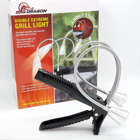 Image of Double Extreme Grill Light - Super Bright Dual LED BBQ Lights for Grill - 360° Flexible Stainless Steel Gooseneck - Great BBQ Grill Accessories - Weather Resistant, Batteries Included