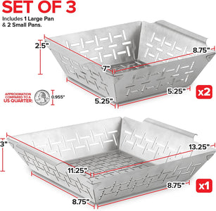 (Set of 3) Heavy Duty Vegetable Grill Baskets for Outdoor Grill, Stainless Steel Veggie Grilling Basket for All Grills, BBQ Gifts for Men, 1 Large & 2 Small