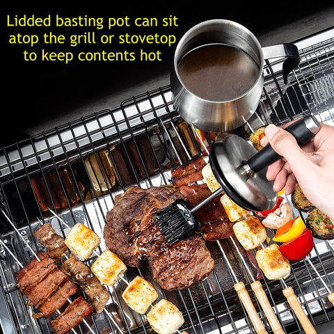 Image of 32Oz Basting Pot with Basting Brush Set,Fathers Day Grilling Gifts for Men for Dad，Grill BBQ Gifts Accessories，Premium Stainless Steel 304 Barbecue Sauce Pot