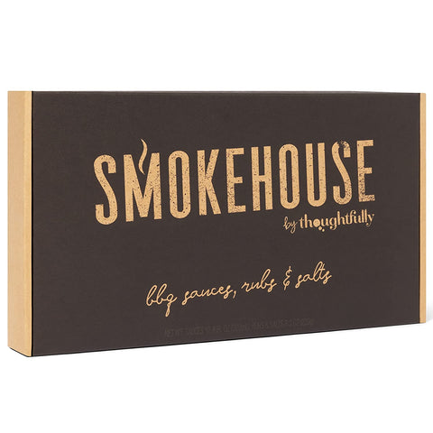 Image of Smokehouse by Thoughtfully, Ultimate BBQ Sampler Set, Vegan and Vegetarian, Includes a Variety of Flavorful USA Made BBQ Sauces, Rubs, and Salts for Smoking and Grilling in Sample Size Glass Bottles