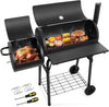 Outdoor BBQ Grill, Barrel Charcoal Grill with Offset Smoker, Camping Barbecue Grill for Patio Backyard Garden Picnic, Large 356.SQ.IN Cooking Area, 2 Screwdrivers & 6 Hooks (Black)