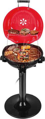 Image of Electric BBQ Grill  15-Serving Indoor/Outdoor Electric Grill for Indoor & Outdoor Use, Double Layer Design, Portable Removable Stand Grill, 1600W (Stand Red BBQ Grills)