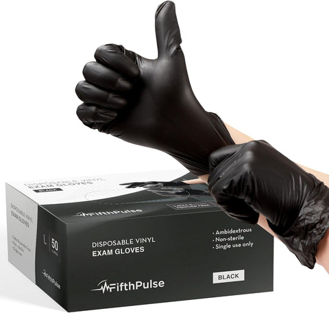 Image of Black Vinyl Disposable Gloves - Powder and Latex Free Medical Exam Gloves