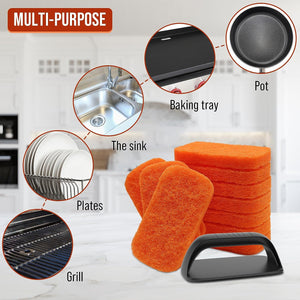 11-Piece Griddle Cleaning Kit for Blackstone, Flat Top Grill Cleaning Kit Non-Scratch Scouring Pads for Kitchen - 10 Scrubber Pads and 1 Handle
