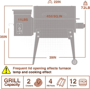 2023 Upgrade Portable Wood Pellet Grill Multifunctional 8-In-1 BBQ Grill with Automatic Temperature Control Foldable Leg for Backyard Camping Cooking Bake and Roast, 456 Sq in Bronze