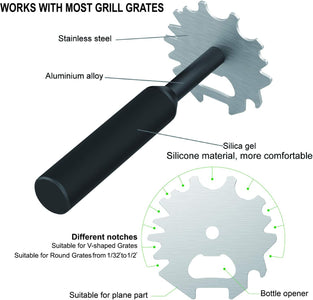 Grill Scraper Stainless Steel Barbecue Grill Grate Cleaner Unique Handle Design  Cleaning Tools Safer than Wire Brush Works with Most Grill Grates (Black)