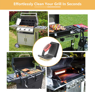Grill Brush for Outdoor Grill, Brass Grill Cleaning Brush BBQ Cleaning Brush for Outdoor Grill, Multifunctional with Brass Bristle Scouring Pad and Scraper Grill Cleaner Brush and Scraper
