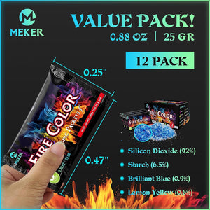 MEKER Fire Color Changing Packets - Fire Pit, Campfires, Outdoor Fireplaces, Bonfire - Magic Colorful Changing Fire - Perfect Fire Camping Accessories for Kids & Adults (12 Pack)