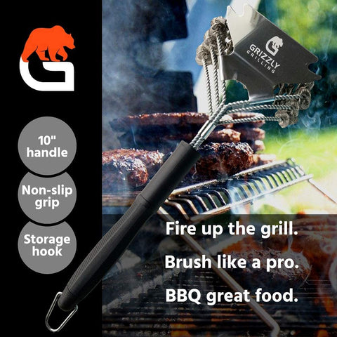 Image of Grizzly Grilling Grill Brush and Scraper - Bristle Free Stainless Steel BBQ Cleaning Tool - No Wire Scrubber Best for Gas/Charcoal/Porcelain Grill Grates - Safe Barbeque Accessories