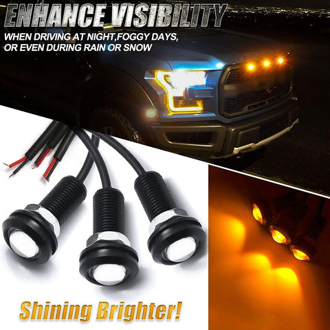 Image of Xotic Tech 3Pcs LED Front Grille Marker Lights W/Projector Lens Assembly Compatible with Cars, Pickups, Trucks, SUV, Trailer, 3000K Amber