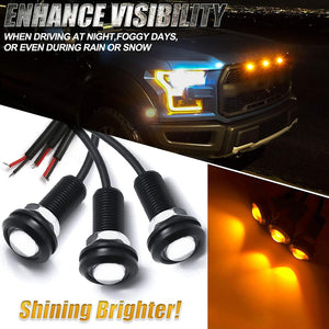 Xotic Tech 3Pcs LED Front Grille Marker Lights W/Projector Lens Assembly Compatible with Cars, Pickups, Trucks, SUV, Trailer, 3000K Amber