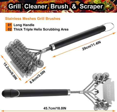 Image of BBQ Grill Cleaning Brush Bristle Free & Scraper - Triple Helix Design Barbecue Cleaner - Non-Bristle Grill Brush and Scraper Safe for Gas Charcoal Porcelain Grills - Ideal Grill Tools Gift