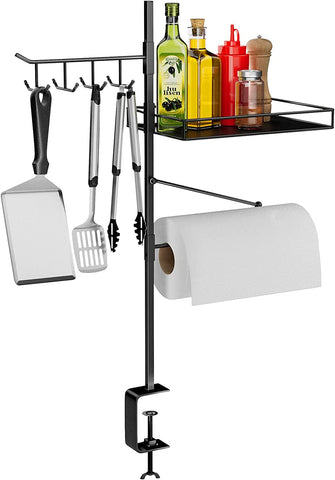 Image of HULISEN Grill Accessories Organizer, BBQ Caddy with Paper Towel Holder & Utensil Storage Tool Hook, Griddle Caddy for Blackstone Griddle, Outdoor Condiment Caddy, Easy-Assembled on Picnic Patio Table