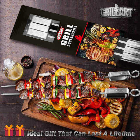 Image of GRILLART Kabob Skewers for Grilling - Metal Skewers for Kabobs with Slider - Flat BBQ Skewers Stainless Steel - 17" Shish Kabob Grill Skewers & Ideal Kabob Sticks for Meat Shrimp Chicken Veggie(10Pcs)