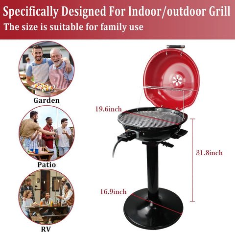 Image of Electric BBQ Grill  15-Serving Indoor/Outdoor Electric Grill for Indoor & Outdoor Use, Double Layer Design, Portable Removable Stand Grill, 1600W (Stand Red BBQ Grills)