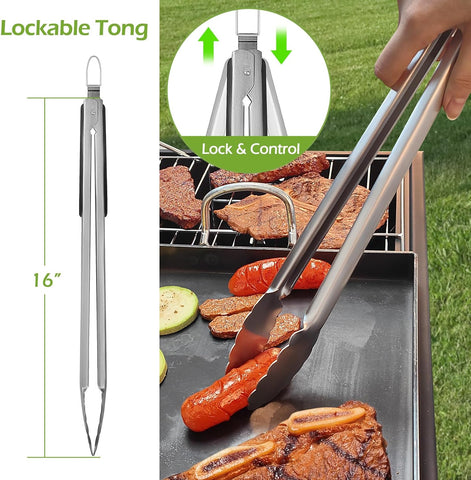 Image of Double Two | 4-PCS BBQ Tool Set, BBQ Tong&Fork&Spatula&Brush, BBQ Grill Accessories, Grill Tools, BBQ Tools, BBQ Tool Set, BBQ Utensils for Grill, Grill Set Kit, Grill Accessories for Outdoor Grill