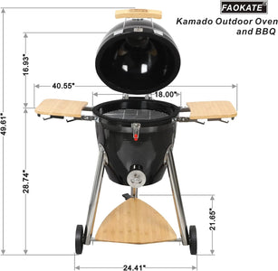 Faokate Heavy Iron Kamado Grill Outdoor Charcoal Grill Portable Barbecue Smoker 18/22-Inch BBQ (18" Wide)