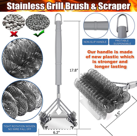Image of Grill Brush - Grill Brush for Outdoor Grill- BBQ Brush Safe & Efficient Cleaning - Woven W/Wire Combined Barbecue Bristles,18" Grill Cleaner Brush for Any Grill- BBQ Accessories Gifts for Men Dad