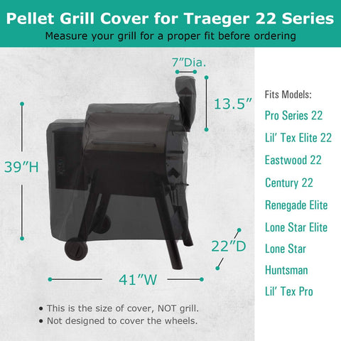 Image of Outdoor Heavy Duty Waterproof Wood Pellet Grill and Smoker Cover, UV Resistant Full Length BBQ Grill Cover Compatible for Traeger 22 Series, Lil' Tex Grill and Z Grill, All Weather Protection