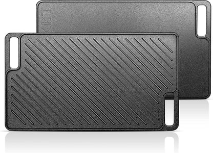 1-Piece 16.50 Inch Cast Iron Griddle Plate | Reversible Pre-Seasoned Cast Iron Grill Pan for Gas Stovetop | Double Sided Used on Open Fire & in Oven | Pre-Coated with Oil
