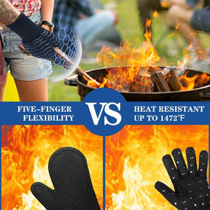 Grill Gloves, BBQ Gloves 1472°F Heat Resistant Fireproof Gloves, Kitchen Non-Slip Silicone Oven Mitt, Safe Hot Protection Extra Long Gloves for Grilling Cooking Barbecue Outdoor Camping Smoker