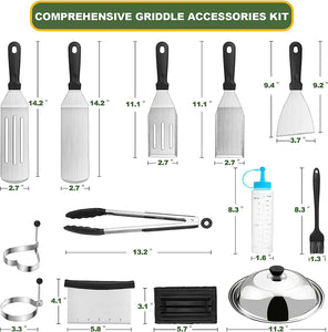 Griddle Accessories Kit, 18PCS Flat Top Grill Accessories Set for Blackstone and Camp Chef, Grill BBQ Spatula Set with Enlarged Spatulas, Basting Cover, Scraper, Tongs for Outdoor BBQ