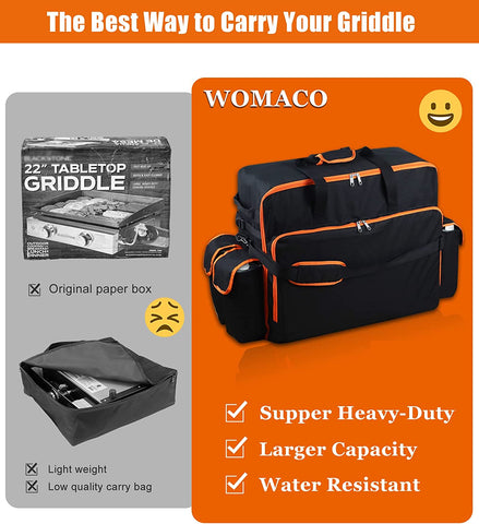 Image of WOMACO 22 Inch Griddle Carry Bag for Blackstone 22 Griddle with Hood Lid, Heavy Duty Portable Tabletop Griddle Carrying Bag for Travel, Weather Resistant BBQ Grill Carry Case with Shoulder Strap