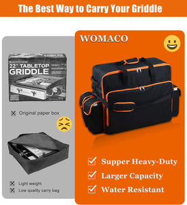 WOMACO 22 Inch Griddle Carry Bag for Blackstone 22 Griddle with Hood Lid, Heavy Duty Portable Tabletop Griddle Carrying Bag for Travel, Weather Resistant BBQ Grill Carry Case with Shoulder Strap