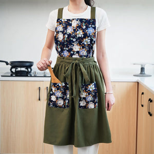 Vintage Pinafore Apron Dress for Women with Pockets Cute Floral Chef Aprons for Kitchen Cooking Baking Gardening