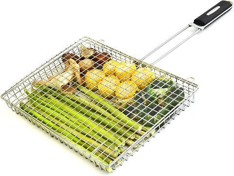 Image of Grill Basket Extra Large,Grill Accessories for Outdoor Grill,Grilling Gifts for Men,Fish Grill Basket, Shrimp Vegetable, Veggie, Barbecue BBQ Rack, Camping Cooking, Unique Detachable Handle