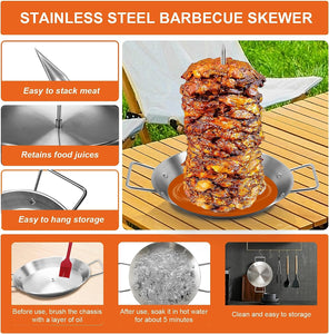 Al Pastor Skewer for Grill, Stainless Steel Vertical Skewer, Brazilian Vertical Spit Stand with 3 Removable Spikes(8”/10"/12”) & Brushes, for Tacos Al Pastor, Shawarma Kebabs Smoker Oven BBQ Dishes