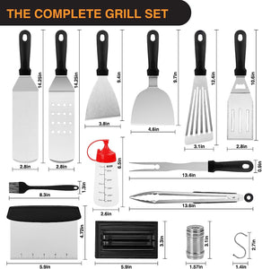Griddle Accessories Kit, 30PCS Flat Top Grill Accessories Kit for Blackstone and Camp Chef, Stainless Steel Griddle Grill Tools with Enlarged Spatulas, Scraper, Tongs, Carrying Bag for Outdoor BBQ