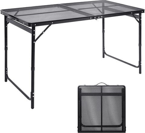 Image of Moosinily Picnic Table 4Ft Grill Table Mesh Top Light Weight Portable Table with Carry Handle Adjustable Height Folding Camping Table for Outdoor Indoor Grill BBQ Travel Barbucue Beach RV Black