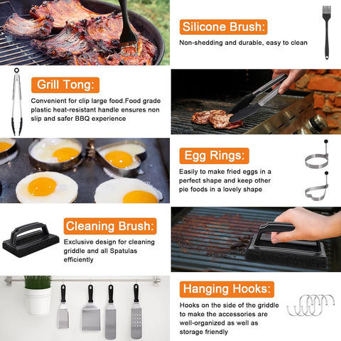 Image of Griddle Accessories for Blackstone,26 PCS Flat Top Grill Spatula Sets with Visible Basting Cover Dome for Camp Chef,Burger Bacon Press,Barbecue Scrapers for Indoor,Outdoor,Camping or Cooking